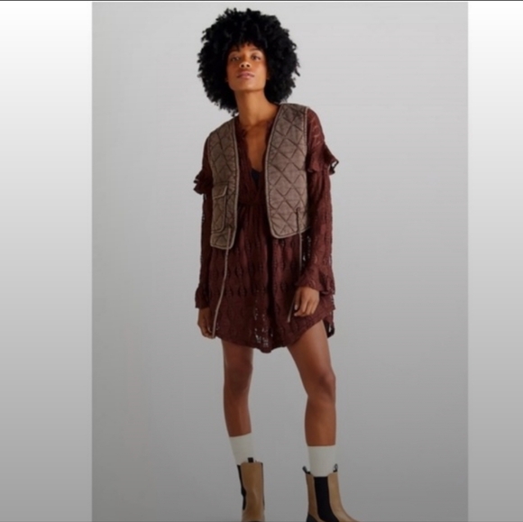 Free People Candy Shop Tunic Brown Lace Blouse Small - Picture 3 of 15